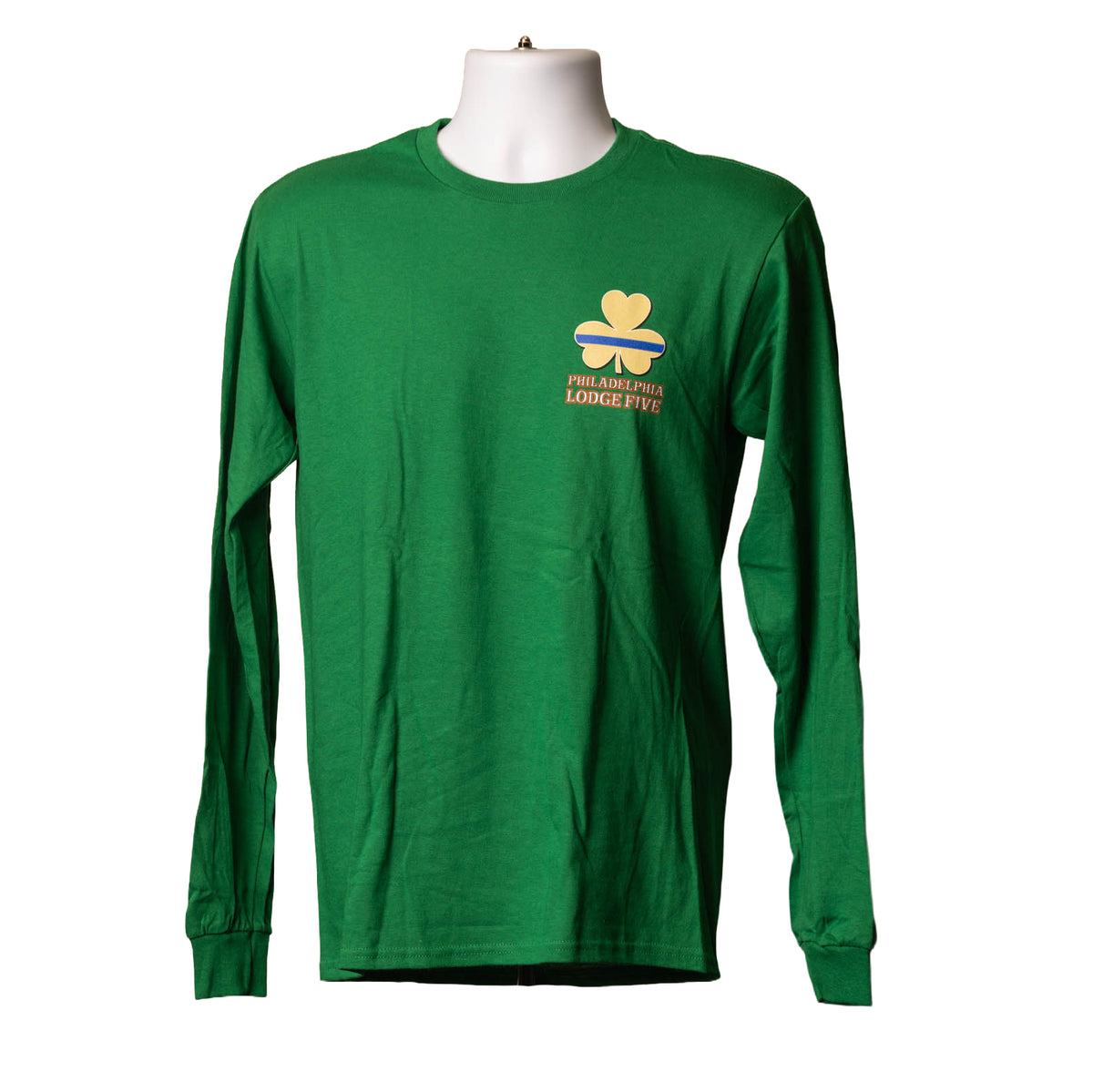 Green Shamrock w/ Blue line Long Sleeve (front/back) - CLEARANCE