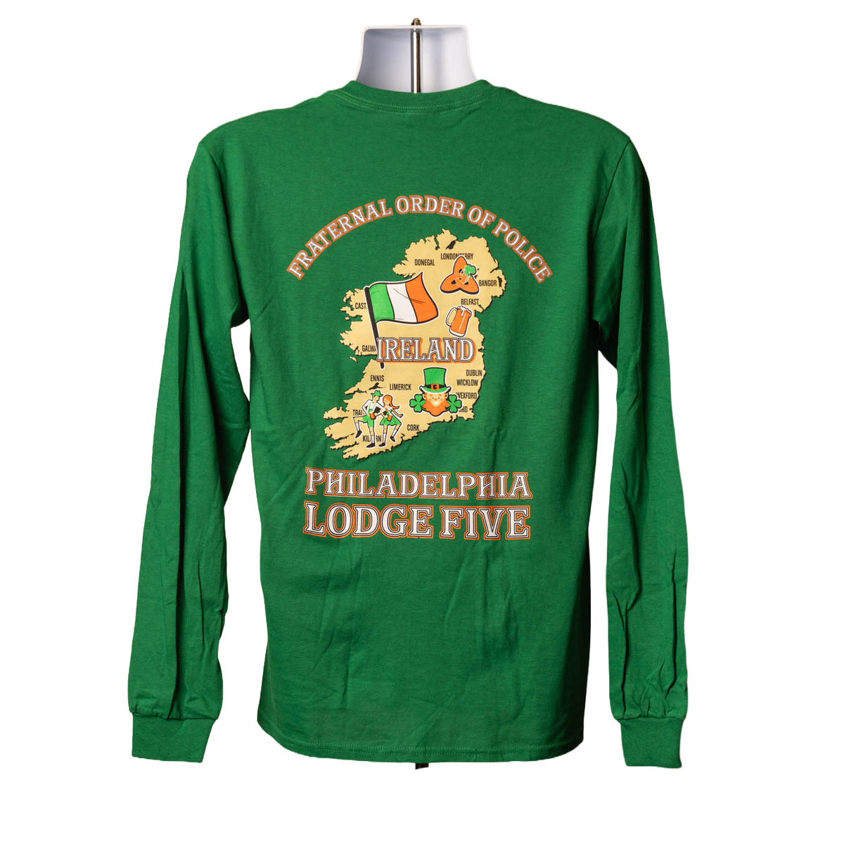 Green Shamrock w/ Blue line Long Sleeve (front/back) - CLEARANCE